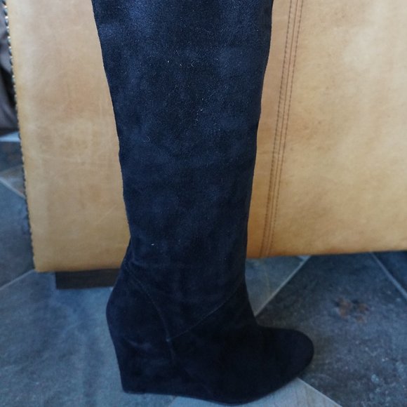 Stuart Weitzman Black Suede Knee High Wedge Boot - Picture 9 of 12